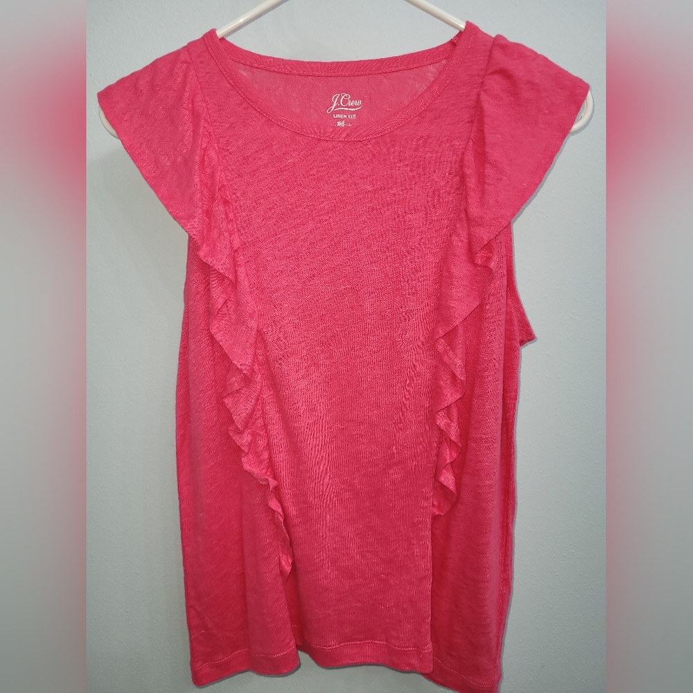 J. Crew linen ruffle sleeveless tee size small